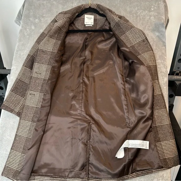Abercrombie & Fitch The A&F Dad Coat Plaid Brown Long Overcoat Women's XXSP - Picture 3 of 16